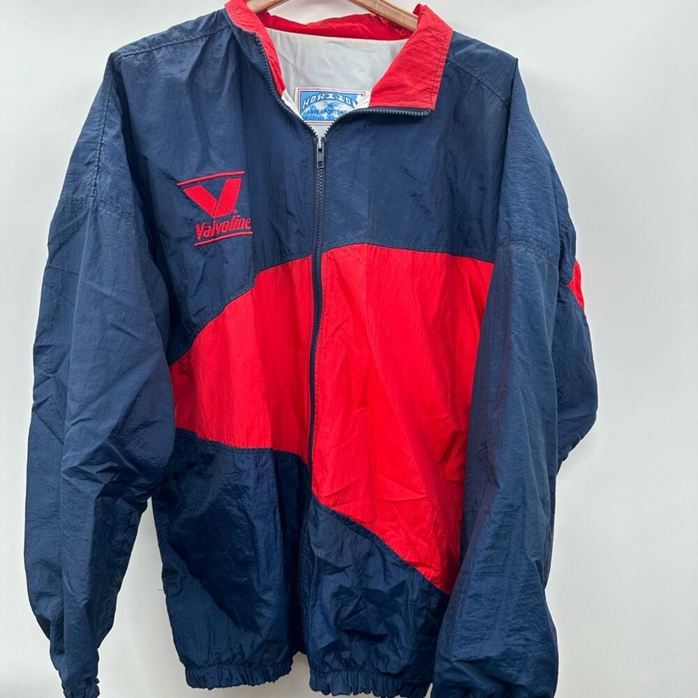 Vintage Nylon Horizon By Kaye Sportswear Red Blue Size XL Embroidered Valvoline